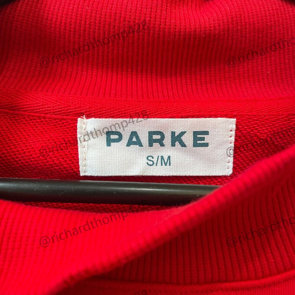PARKE Red Mock Neck Sweatshirt Oversized Varsity Logo Crewneck - Picture 4 of 7